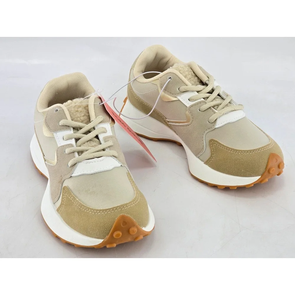 BCBG Girls Riley Sneakers Kids Size 1M Off White Faux Shearling - New